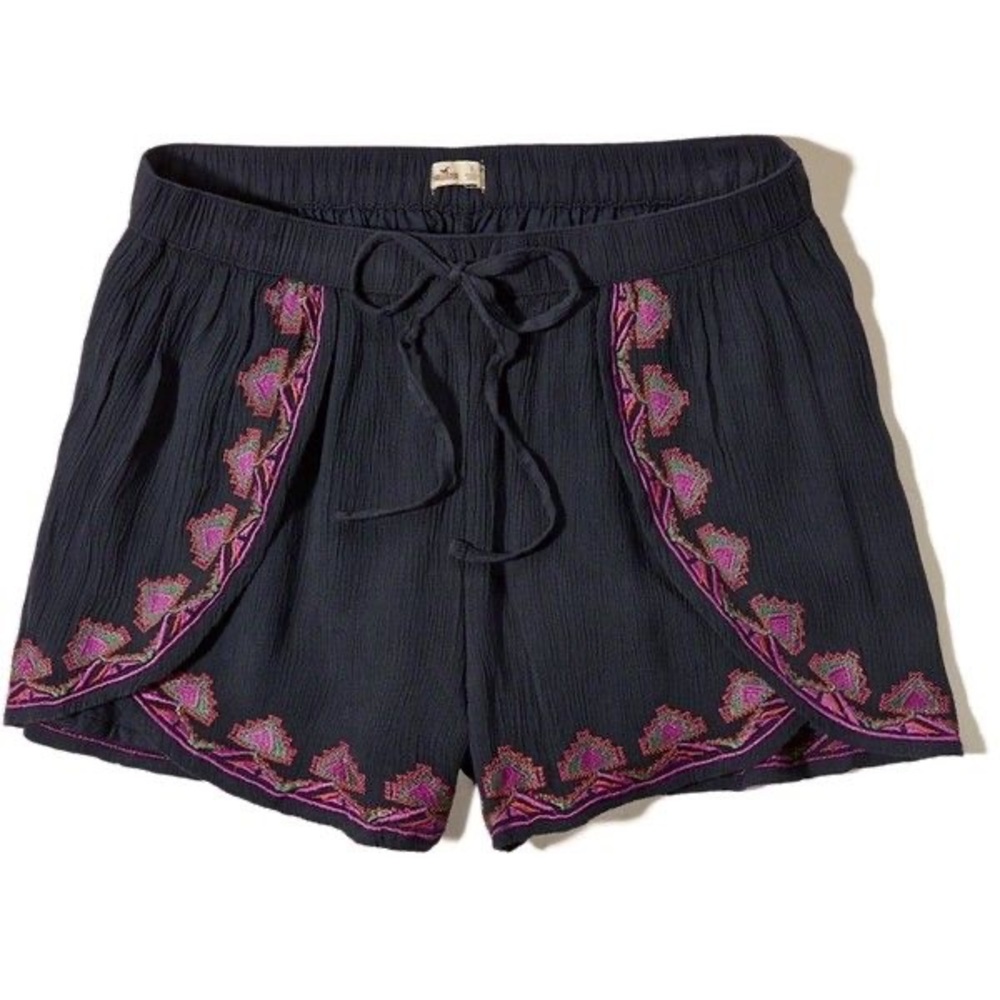 Hollister Navy Blue Embroidered Petal Shorts